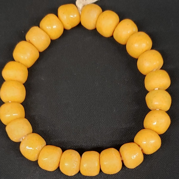 African glass beads, 23 yellow Krobo beads for jewelry design