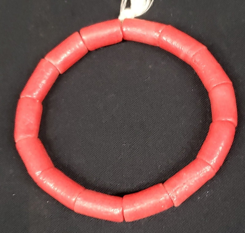 African glass beads, red tube beads for jewelry making. Large holes beads.
