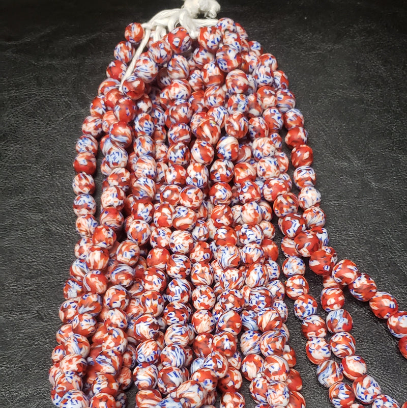 African Recycled Glass Beads - Red Blue White Krobo Beads