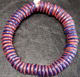 African Glass Beads - Red and Blue Flat Spacer Beads.