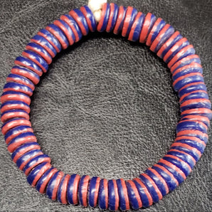 African Glass Beads - Red and Blue Flat Spacer Beads. - Aadampo