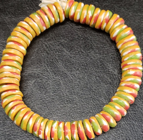 African Glass Beads -  Multicolored Flat Krobi Spacer Beads for Diycrafts