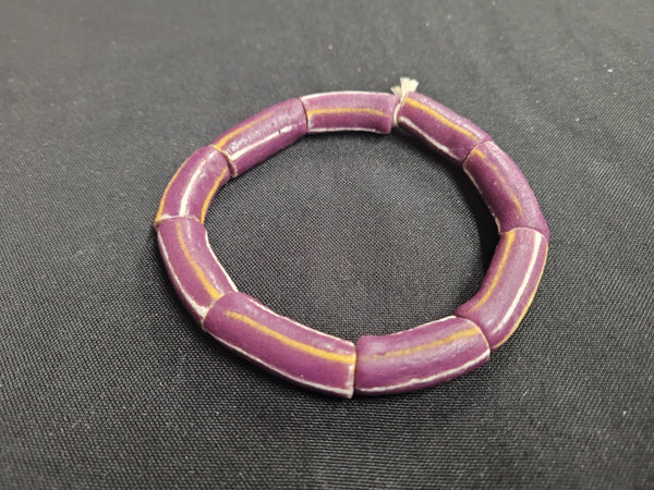9 long tube African glass beads, purple Krobo beads for jewelry making