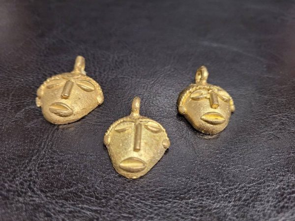 3 African brass pendant, small tribal mask pendant, Ghana Ashanti brass pendants - Aadampo