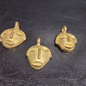 3 African brass pendant, small tribal mask pendant, Ghana Ashanti brass pendants - Aadampo