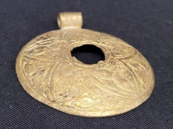 African brass pendants, large Ghana brass round pendant, 75mm x 85mm